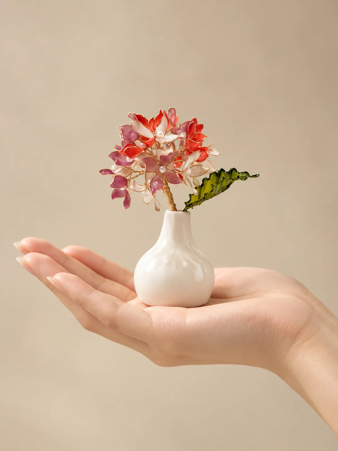 袖珍紫陽花水晶花含花器手作作品